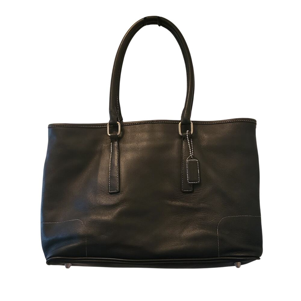 Coach Hamptons Tote J1G-7757 Black Leather Top Handle Classic Satchel